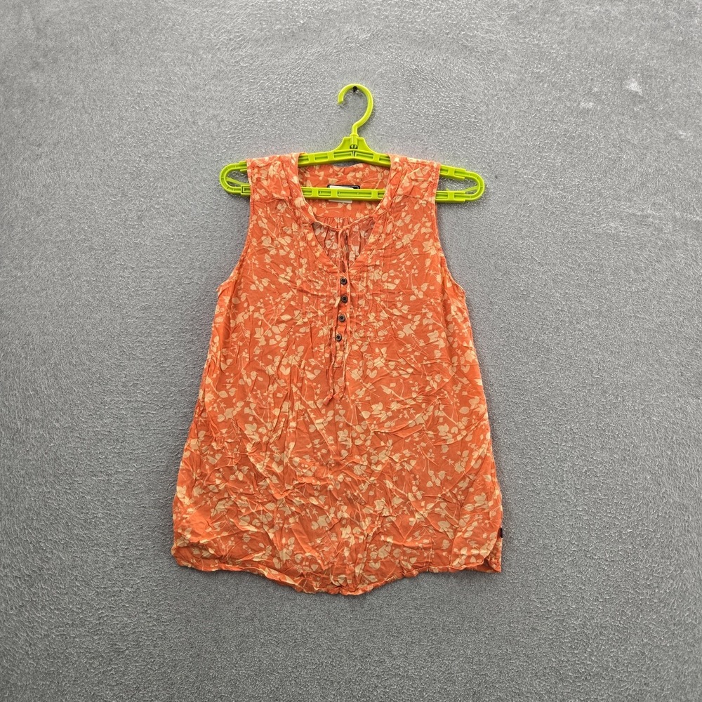 The North Face Women Blouse M Orange Floral Button Scoop Neck Front